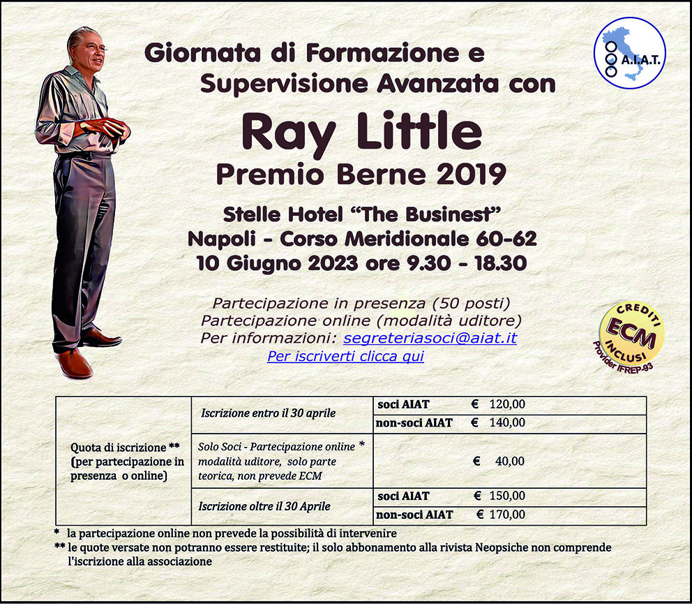 Incontro di teoria e supervisione avanzata con Ray Little - Napoli il 10 Giugno 2023